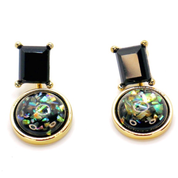 2 in 1 Marble Glitter Earrings Black Fashion Statement Chunky - Picture 1 of 3